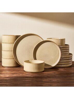 Cream Dinnerware Set for 6 - Elegant Ceramic Plates, Bowls & Dishes